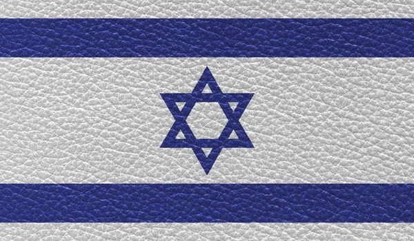 Bendera Datar Israel Dicetak Pada Latar Belakang Tekstur Kulit Tampilan — Stok Foto