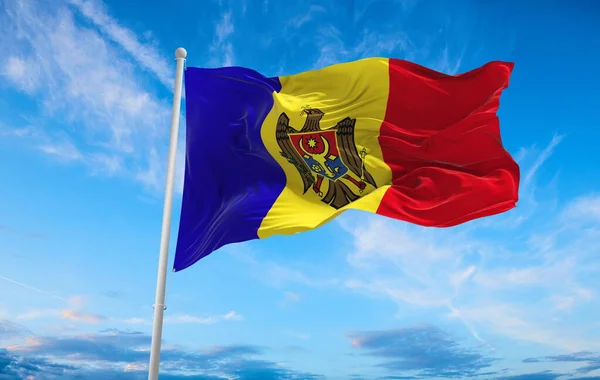 Large Moldova Flag Waving Wind — Stock Photo, Image