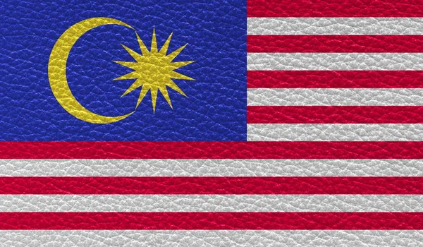 Vlakke Vlag Van Maleisië Gedrukt Lederen Textuur Achtergrond Bovenaanzicht — Stockfoto