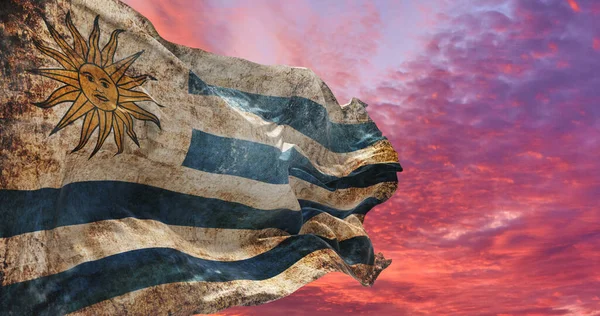 Bandera Retro Uruguay Con Textura Grunge Ondeando Viento Ilustración — Foto de Stock