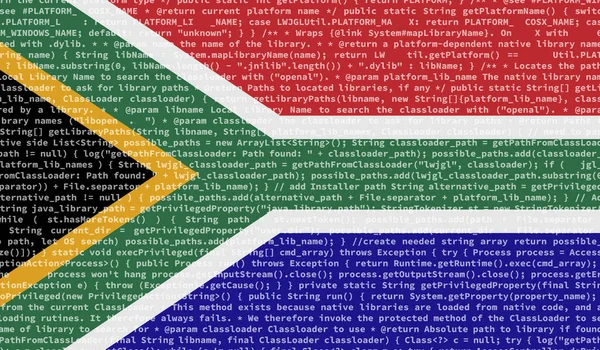 Drapeau Afrique Sud Est Représenté Sur Écran Avec Code Programme — Photo