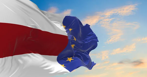 Large Flag European Union White Red White Flag Belarus Waving — Stock Photo, Image
