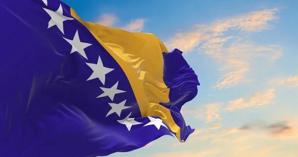 Grote Vlag Van Bosnië Herzegovina Wapperend Wind — Stockfoto