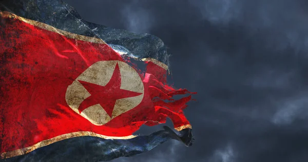 Retro Verscheurde Vlag Van Korea Noord Zwaaiend Wind Illustratie — Stockfoto