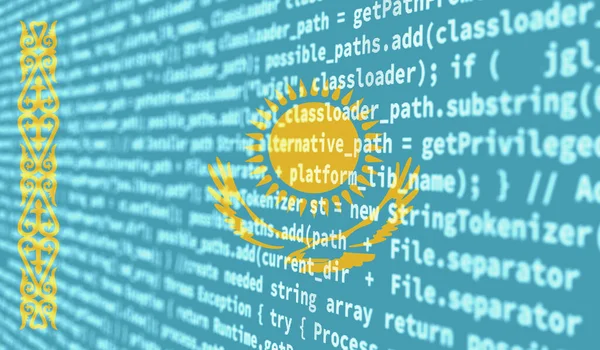 Vlag Van Kazachstan Afgebeeld Het Scherm Met Programmacode Het Concept — Stockfoto