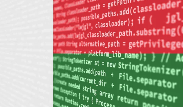 Madagaskarin Lippu Kuvattu Näytöllä Ohjelmakoodilla Käsite Modernin Teknologian Sivuston Kehittämiseen — kuvapankkivalokuva