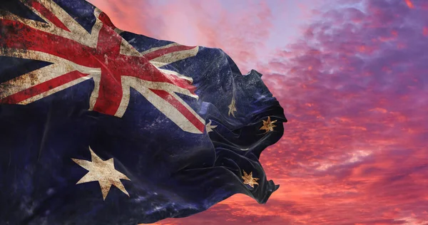 Bandera Retro Australia Con Textura Grunge Ondeando Viento Ilustración —  Fotos de Stock