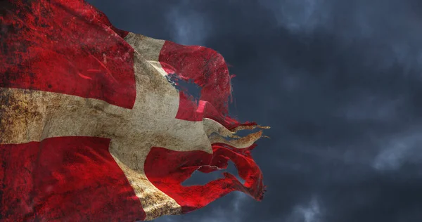Retro Torned Flag Denmark Waving Wind Illustration — Stock Photo, Image