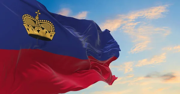 Grande Bandeira Liechtenstein Acenando Vento — Fotografia de Stock