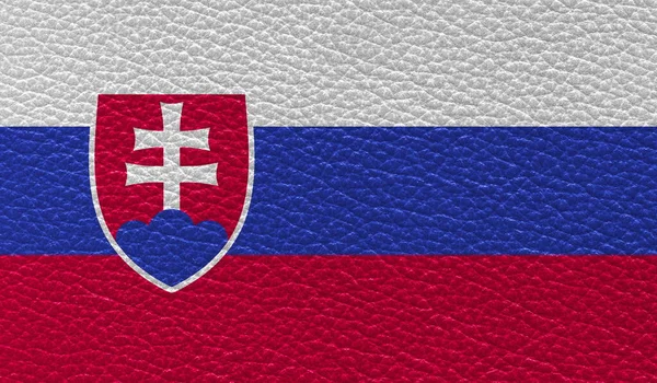 Flache Flagge Der Slowakei Auf Leder Textur Hintergrund Gedruckt Ansicht — Stockfoto