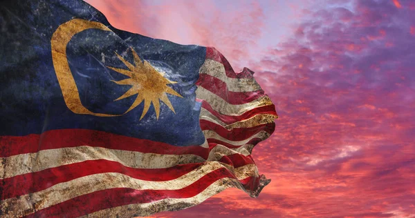 Retro Flagga Malaysia Med Grunge Konsistens Vinka Vinden Illustration — Stockfoto