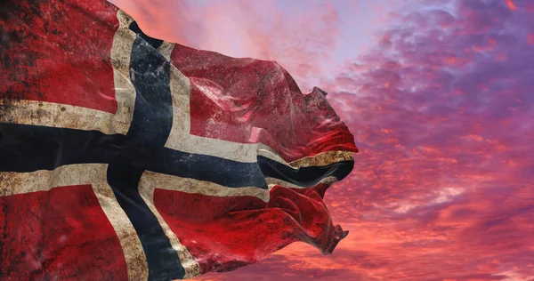 Retro Flagga Norge Med Grunge Konsistens Viftar Vinden Illustration — Stockfoto