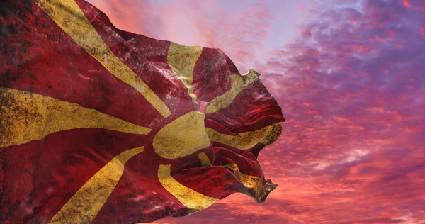 マケドニアのレトロな旗風に揺れるグランジの質感 3Dイラスト — ストック写真