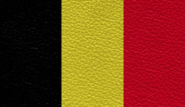 Flache Flagge Von Belgien Auf Leder Textur Hintergrund Gedruckt Ansicht — Stockfoto