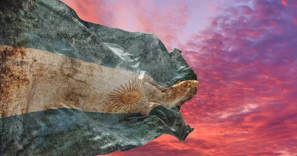 Retro Flagga Argentina Med Grunge Konsistens Vinka Vinden Illustration — Stockfoto