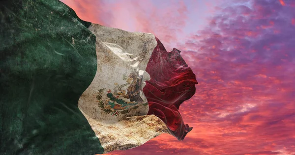 墨西哥的复古国旗 质地粗糙 在风中飘扬 3D说明 — 图库照片