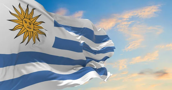 Grande Bandeira Uruguai Acenando Vento — Fotografia de Stock