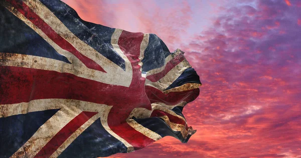 Retro Flag Great Britain Grunge Texture Waving Wind Illustration — Stock Photo, Image