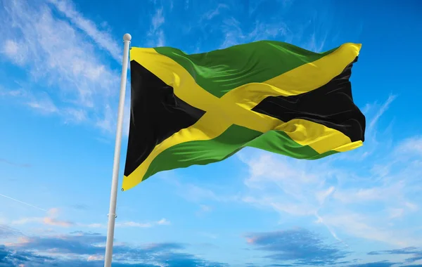 Velká Vlajka Jamajky Vlnící Větru — Stock fotografie