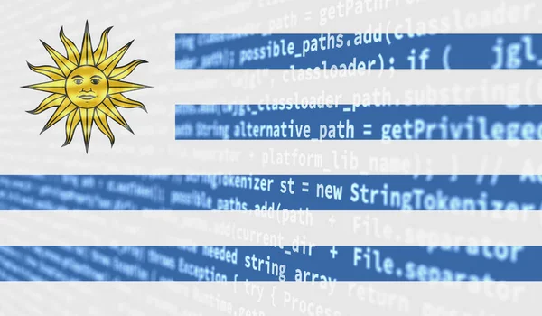 Uruguays Flagga Avbildas Skärmen Med Programkoden Begreppet Modern Teknik Och — Stockfoto