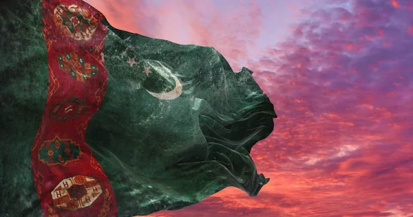 Türkmenistan Rüzgarda Sallanan Grunge Desenli Retro Bayrağı Illüstrasyon — Stok fotoğraf
