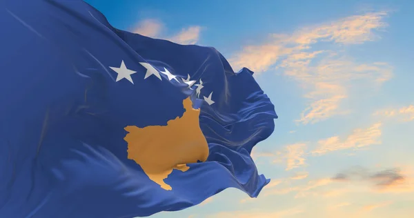 Large Kosovo Flag Waving Wind — Stock Photo, Image