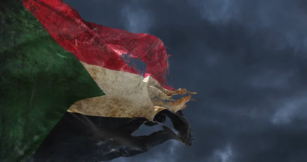 Zniszczona Flaga Sudanu Machająca Wietrze Ilustracja — Zdjęcie stockowe