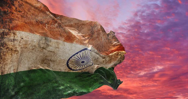 Retro Vlag Van India Met Grunge Textuur Zwaaiend Wind Illustratie — Stockfoto