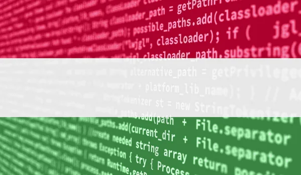Флаг Венгрии Изображен Экране Программным Кодом Концепция Современных Технологий Разработки — стоковое фото