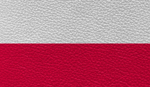 Płaska Flaga Polski Wydrukowana Skórzanym Tle Widok Góry — Zdjęcie stockowe