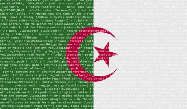 Algeries Flagg Avbildet Skjermen Med Programkoden Konseptet Med Moderne Teknologi – stockfoto
