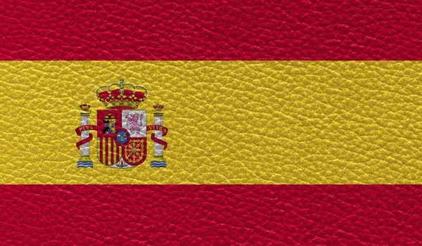 Bandera Plana España Impresa Sobre Fondo Textura Cuero Vista Superior —  Fotos de Stock