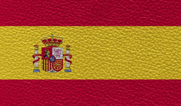 Flache Flagge Von Spanien Auf Leder Textur Hintergrund Gedruckt Ansicht — Stockfoto