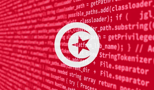 Tunisias Flagg Avbildet Skjermen Med Programkoden Konseptet Med Moderne Teknologi – stockfoto