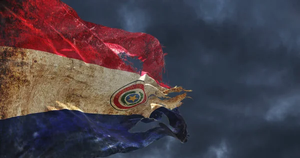 Drapeau Rétro Déchiré Paraguay Agitant Vent Illustration — Photo