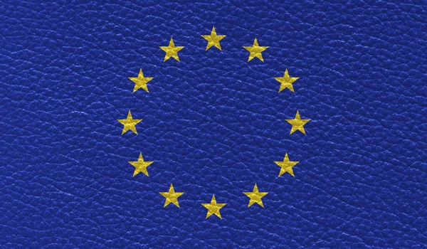 Bandiera Piatta Dell Unione Europea Stampata Sfondo Texture Pelle Vista — Foto Stock
