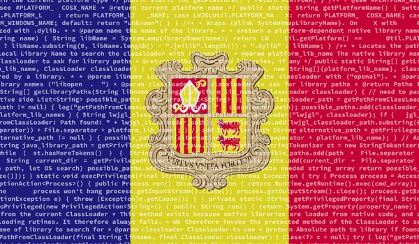 Bandeira Andorra Representado Tela Com Código Programa Conceito Tecnologia Moderna — Fotografia de Stock