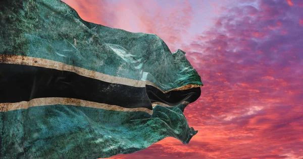 Bandeira Retro Botswana Com Textura Grunge Acenando Vento Ilustração — Fotografia de Stock