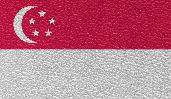 Bandeira Plana Singapura Impressa Fundo Textura Couro Vista Superior — Fotografia de Stock