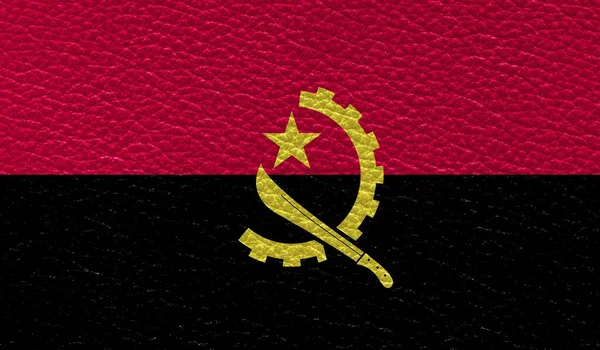 Plochá Vlajka Angoly Tištěná Pozadí Kožené Textury Horní Pohled — Stock fotografie