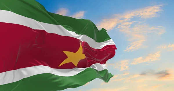 Large Flag Suriname Waving Wind — Stock Photo, Image