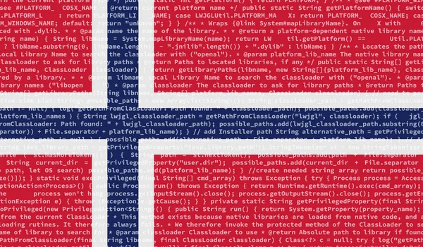 Flaga Norwegii Jest Przedstawiona Ekranie Kodem Programu Koncepcja Nowoczesnej Technologii — Zdjęcie stockowe
