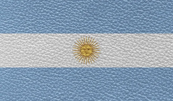 Bandeira Plana Argentina Impressa Fundo Textura Couro Vista Superior — Fotografia de Stock