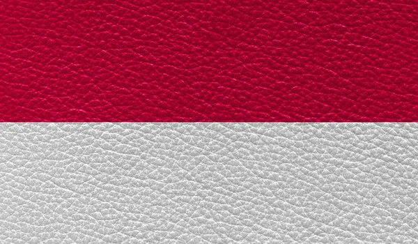 Vlakke Vlag Van Indonesië Gedrukt Lederen Textuur Achtergrond Bovenaanzicht — Stockfoto