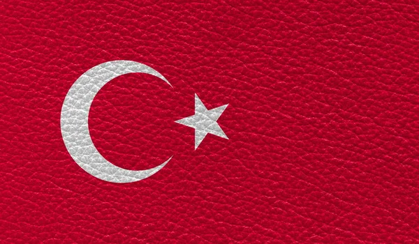 Vlakke Vlag Van Turkije Gedrukt Lederen Textuur Achtergrond Bovenaanzicht — Stockfoto