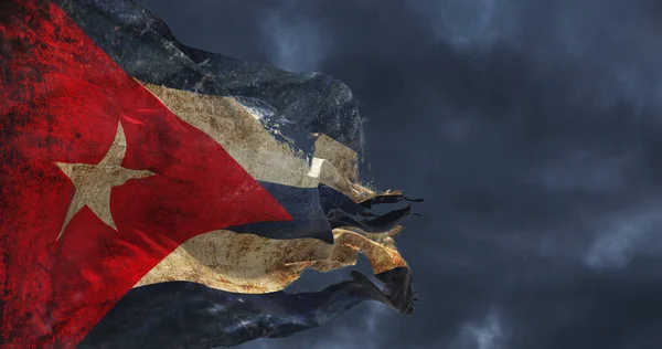 Retro Verscheurde Vlag Van Cuba Wapperend Wind Illustratie — Stockfoto