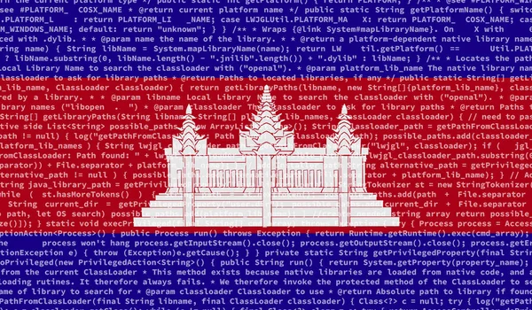 Die Flagge Kambodschas Wird Auf Dem Bildschirm Mit Dem Programmcode — Stockfoto