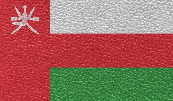 Vlakke Vlag Van Oman Gedrukt Lederen Textuur Achtergrond Bovenaanzicht — Stockfoto