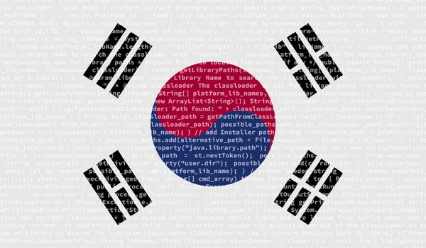 Bandera Corea Del Sur Representa Pantalla Con Código Del Programa —  Fotos de Stock