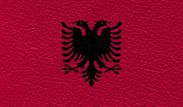 Flache Flagge Albaniens Auf Textur Leder Hintergrund Gedruckt Ansicht Von — Stockfoto